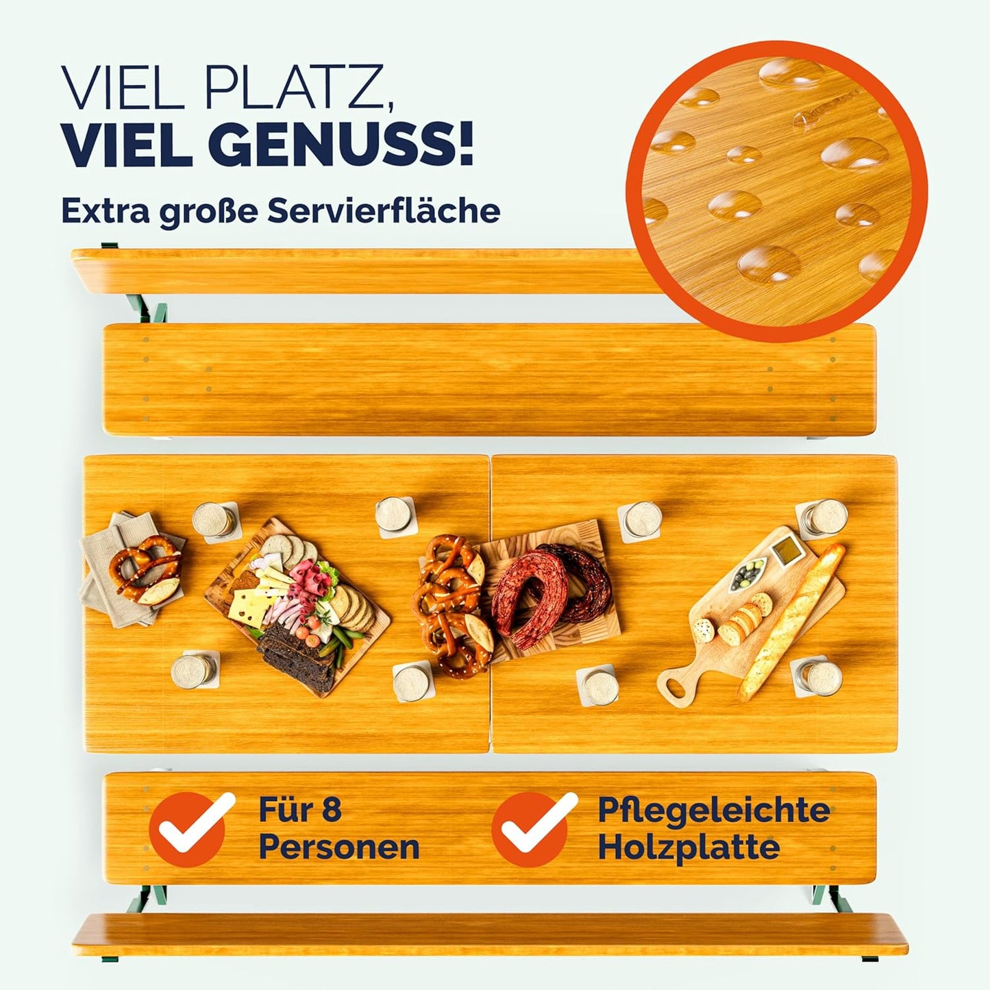Casaria Bierzeltgarnitur mit Lehne 170 cm, Klappbar, Holz Stahl, Braun