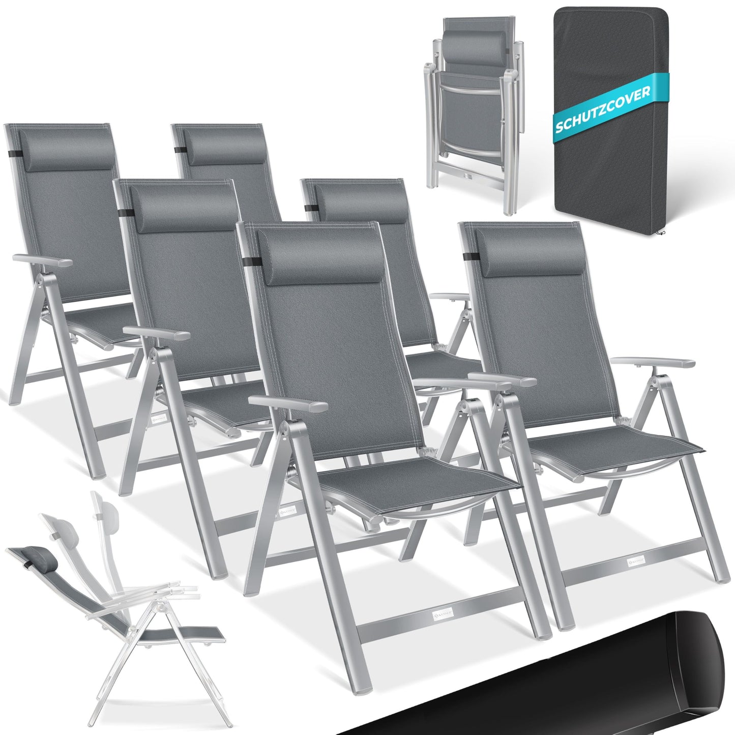 KESSER Gartenstuhl Hochlehner – Klappstuhl Aluminium, Wetterfest, Mit Kopfkissen, Outdoor