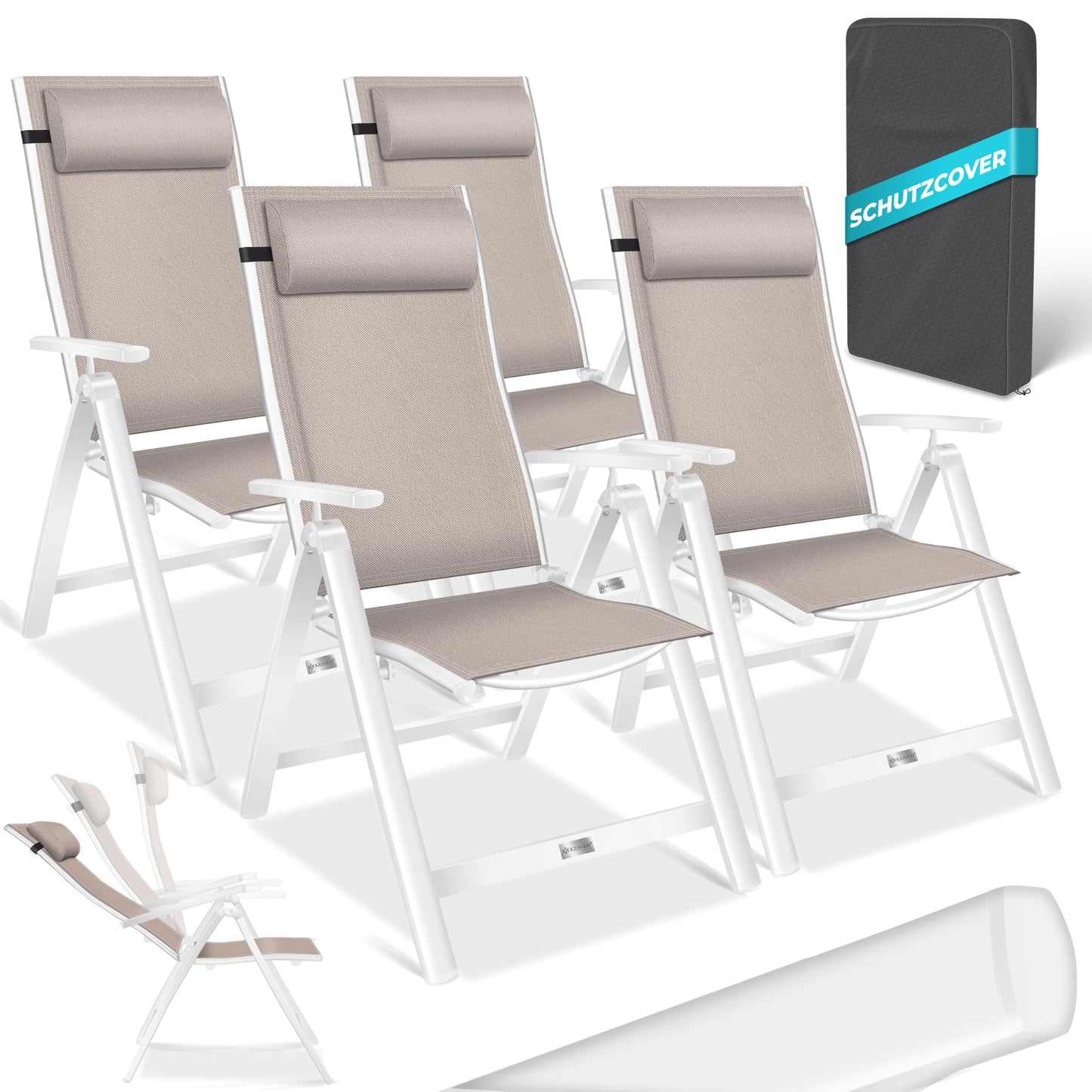 KESSER Gartenstuhl Hochlehner – Klappstuhl Aluminium, Wetterfest, Mit Kopfkissen, Outdoor