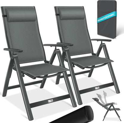 KESSER Gartenstuhl Hochlehner – Klappstuhl Aluminium, Wetterfest, Mit Kopfkissen, Outdoor