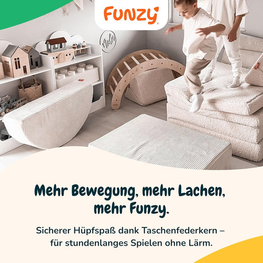 Funzy Hüpfpolster für Kinder 85x65x21 cm, Hüpfmatratze mit Taschenfederkern, Cord-Bezug Waschbar, Schadstofffrei, Motorik-Spielkissen, Cord Koala Grau