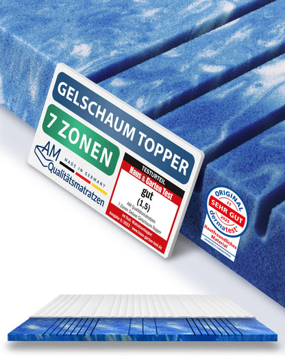 AM Qualitätsmatratzen Gelschaum-Topper – Memory-Schaum, Atmungsaktiv, Lyocell Bezug, Antirutsch