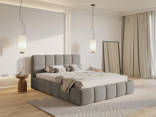 Selsey Polsterbett mit Holzrahmen | Modernes Doppelbett | Bouclé Stoff, Stabil & Langlebig
