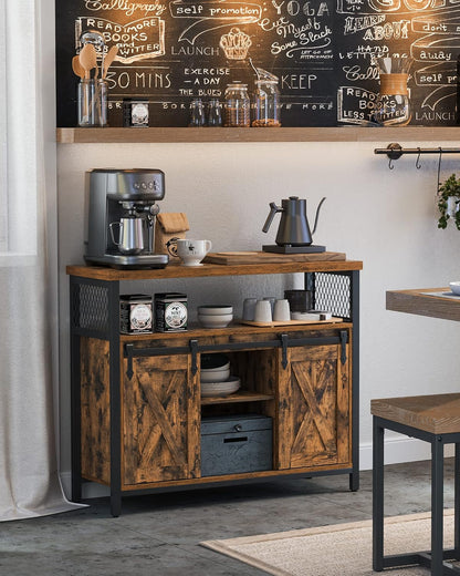 VASAGLE Sideboard mit Schiebetüren, Küchenschrank Landhausstil, Vintagebraun 100 cm
