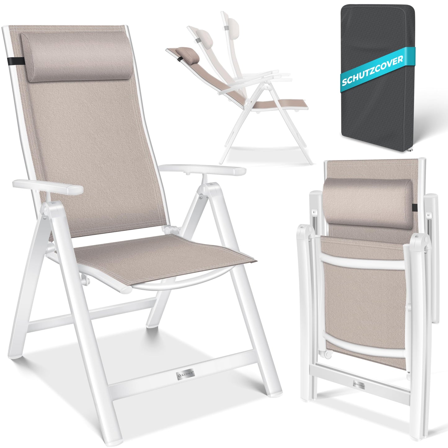 KESSER Gartenstuhl Hochlehner – Klappstuhl Aluminium, Wetterfest, Mit Kopfkissen, Outdoor