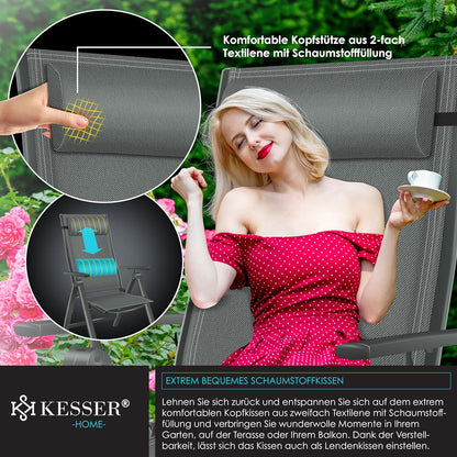 KESSER Gartenstuhl Hochlehner – Klappstuhl Aluminium, Wetterfest, Mit Kopfkissen, Outdoor