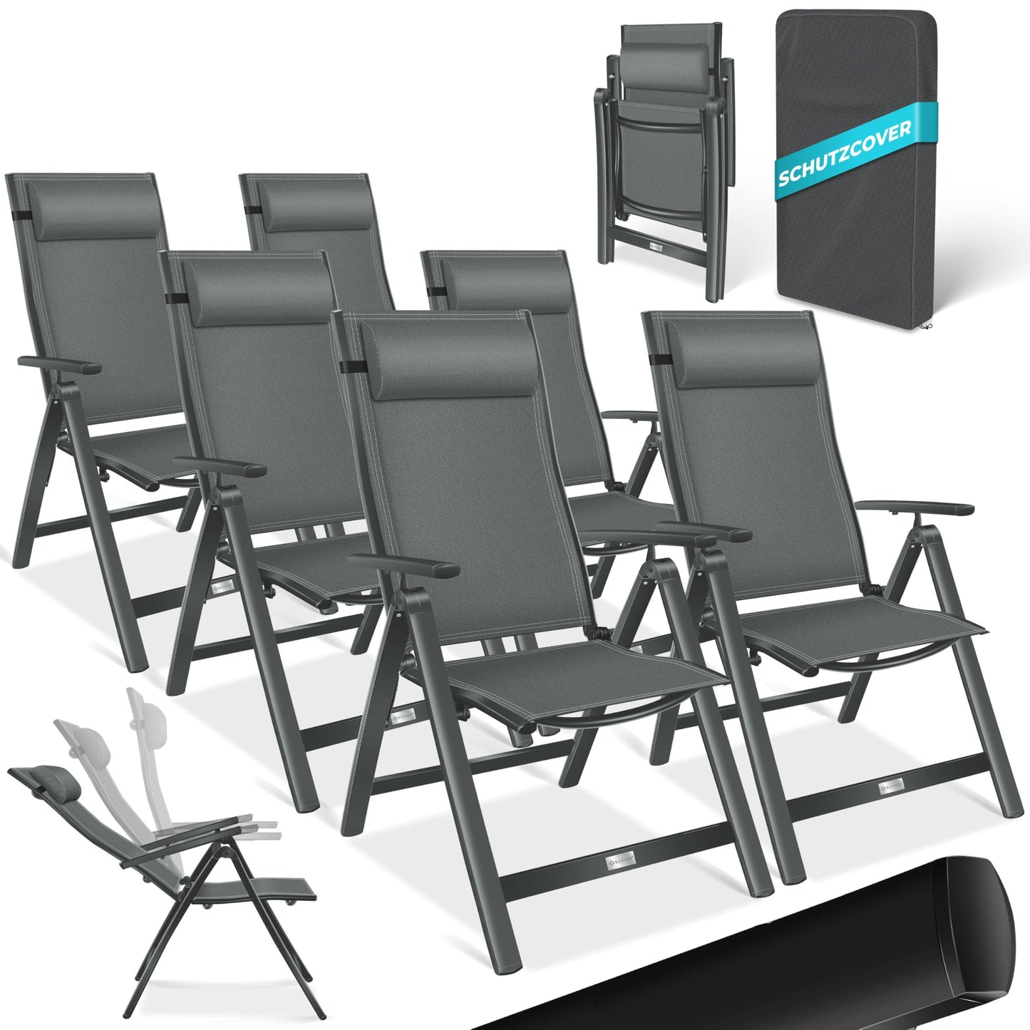 KESSER Gartenstuhl Hochlehner – Klappstuhl Aluminium, Wetterfest, Mit Kopfkissen, Outdoor