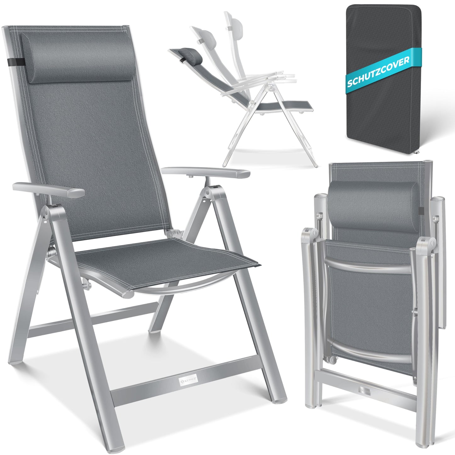 KESSER Gartenstuhl Hochlehner – Klappstuhl Aluminium, Wetterfest, Mit Kopfkissen, Outdoor